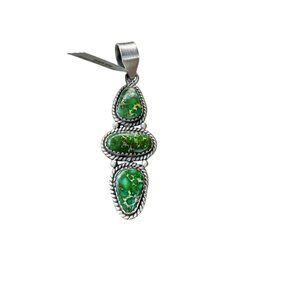 Artisan Sterling Silver Sonoran Gold Turquoise 3 Stone Statement Pendant Southwe